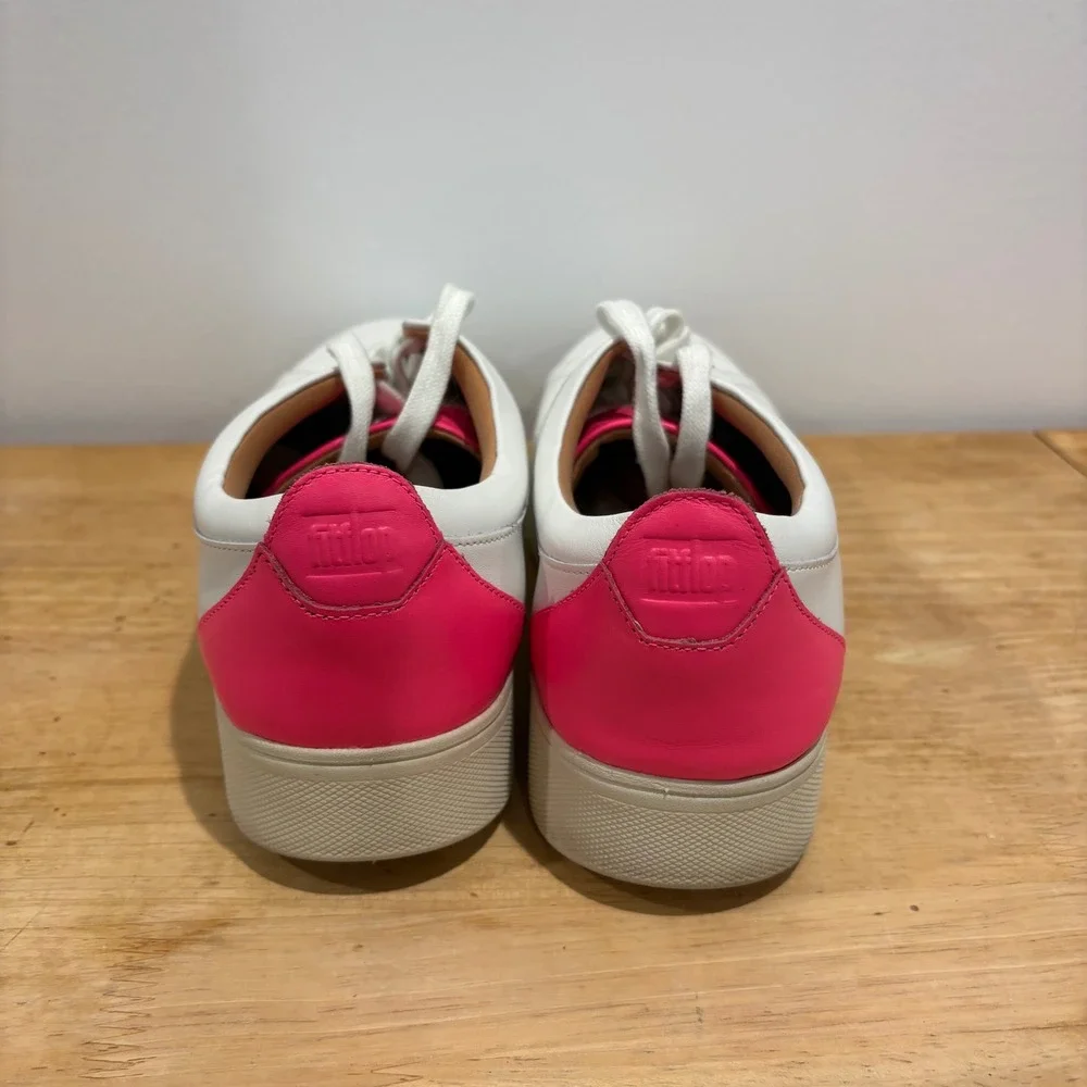 FitFlop‎ Rally Leather Sneakers Women White Pink size 11 Comfort FV9-A58